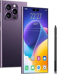 A15U Unlocked Phone, 8GB+256GB Full Netcom Unlocked Smartphone with S Pen, 6.8" Screen Cell Phone with Android 14 OS, 6800mAh Battery, Octa-Core CPU, Dual SIM, Face ID- Purple