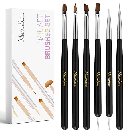 MelodySusie Nail Art Brushes Set,6pcs Professional Pen,Nail Art Tools Kit with Painting Dotting Line Pen for Gel Polish Nail Design Nail Carving French Nails for Home DIY Salon Use