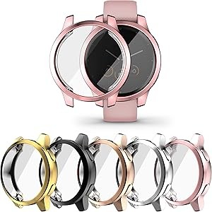 [5Pack] RICHONE Compatible with Garmin Vivoactive 4S / Venu 2S 40mm Screen Protector Case, Soft TPU Cover All-Around Shockproof Bumper Frame (Black+Silver+Gold+Pink+Rose Gold, 40mm)