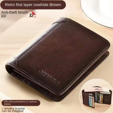 Men Wallet Genuine Leather Rfid Blocking Trifold Wallet Vintage Thin Short Multi Function ID Credit Card Holder Male Purse Money