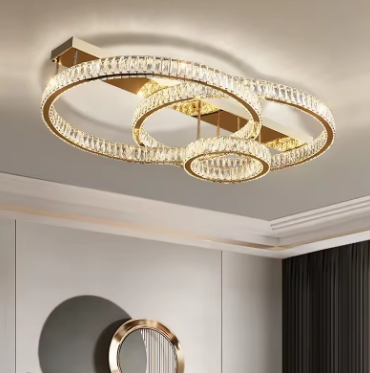 Modern Crystal Gold Round LED Ceiling Hanging Lamps Living Dining Table Room Bedroom Kitchen Home Decor Pendant Chandelier Light
