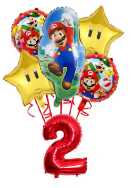 6PCS Super Mario Cartoon Print Red Digital Animation Game Baby Birthday Shower Gift Festive Wedding Home Mall Party Balloon Set