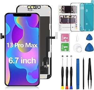 for iPhone 13 Pro Max LCD Screen Replacement 6.7 Inch Full HD 3D Touch Screen LCD Display Digitizer (for Model A2484, A2641, A2643, A2644, A2645) with Repair Kits and Screen Protector