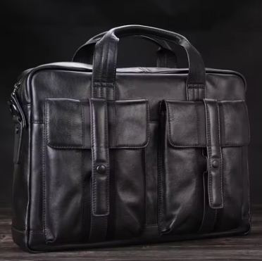 Luxury Men Genuine Leather Briefcase Business bag Leather Laptop Bag 15.6"inch Office Bag Briefcase male portfolio men Black