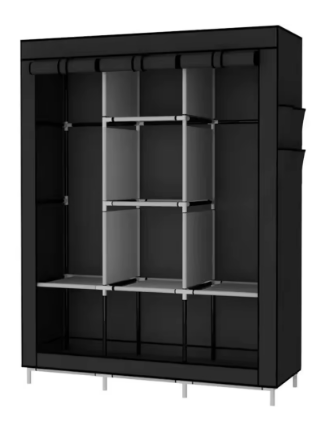Portable Wardrobe Closet Clothes Organizer Non-Woven Fabric Cover With 6 Storage Shelves Home Furniture Black Open Cabinets Room