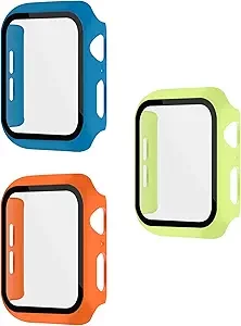 3 Pack Cases with Screen Protector for Apple Watch Series 6 SE Series 5 Series 4 44mm, Lime Green + Royal Blue + Orange