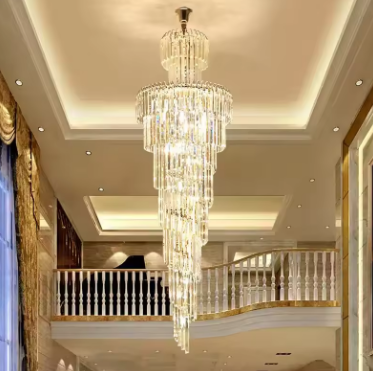 Long Crystal Staircase Gold Chandelier Modern Loft Crystal Lamp Luxury Villa Hotel hall Living Room Large Chandelier Home Deco