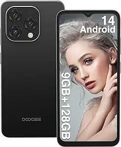 DOOGEE N55 Android 14 Cell Phone(2025), 9GB RAM+128GB ROM/1TB Android Phone, 90Hz+6.56" HD Unlocked Cell Phone, 5150mAh, Octa Core, 13MP+8MP, 4G Dual SIM,Face Unlock,Widevine L1,OTG, T-Mobile(Black)