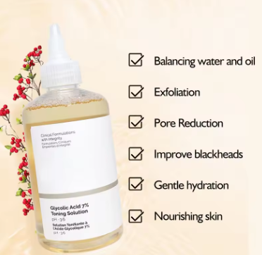 Gentle exfoliation improves skin condition, brightens skin tone, facial skin care glycolic acid 7% toner 240ML