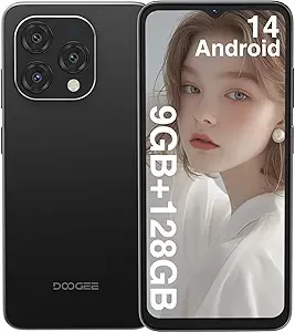 DOOGEE N55 (2025) Android 14 Cell Phone,9GB+128GB Expandable 1TB Android Phone,6.56" HD+ 90Hz Unlocked Cell Phone,5150mAh Battery,13MP+8MP,Dual SIM 4G Phone,Face Unlock,OTG/T-Mobile