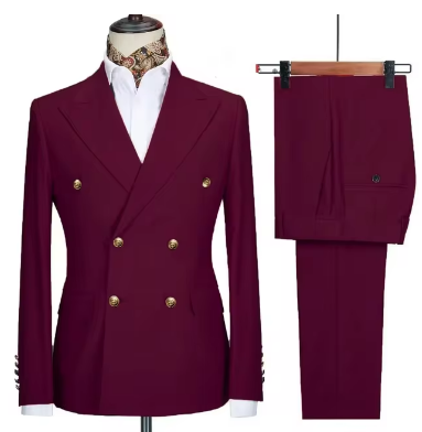 Fashion New Men's Leisure Boutique Business Banquet Solid Color Wedding Double Breasted Slim Fit Suit Blazers Jacket Pants