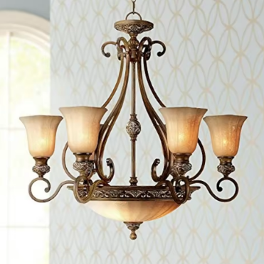 Chandelier 34 1/2" Wide Rustic Champagne Glass Bowl Shade 9-Light Fixture for Dining Room House Foyer Entryway Kitchen Bedroom