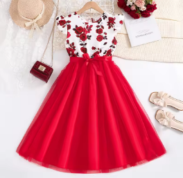 Girls Summer Clothes Casual Style Clothes Ruffles Printed Flower Bowknot Birthday Party Pageant Dress Casual Vacation Stylish